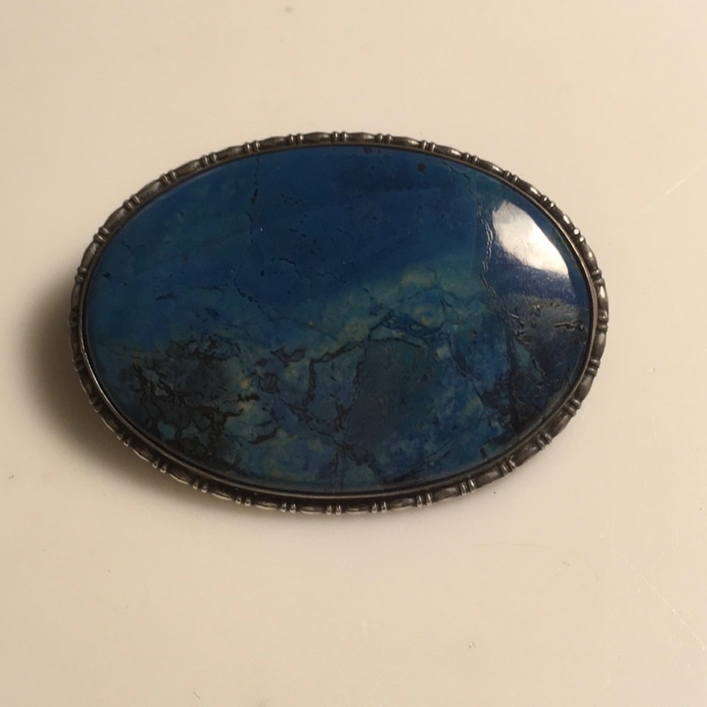 Antique lapis lazuli pin, marked sterling and signature